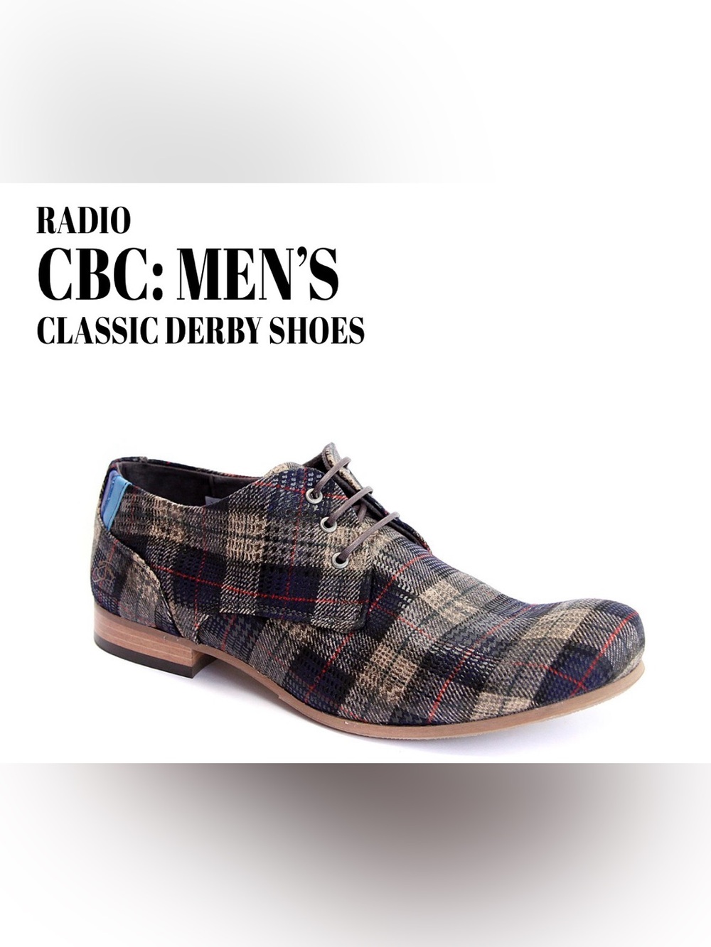 Fluevog EXCELLENT Radio CBC Men’s navy plaid wool/leather classic derby shoe -12